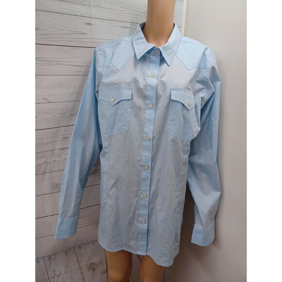 Wrangler Retro Womens Long Sleeve Shirt Western Blue Plus Sz XXL - Picture 1 of 7